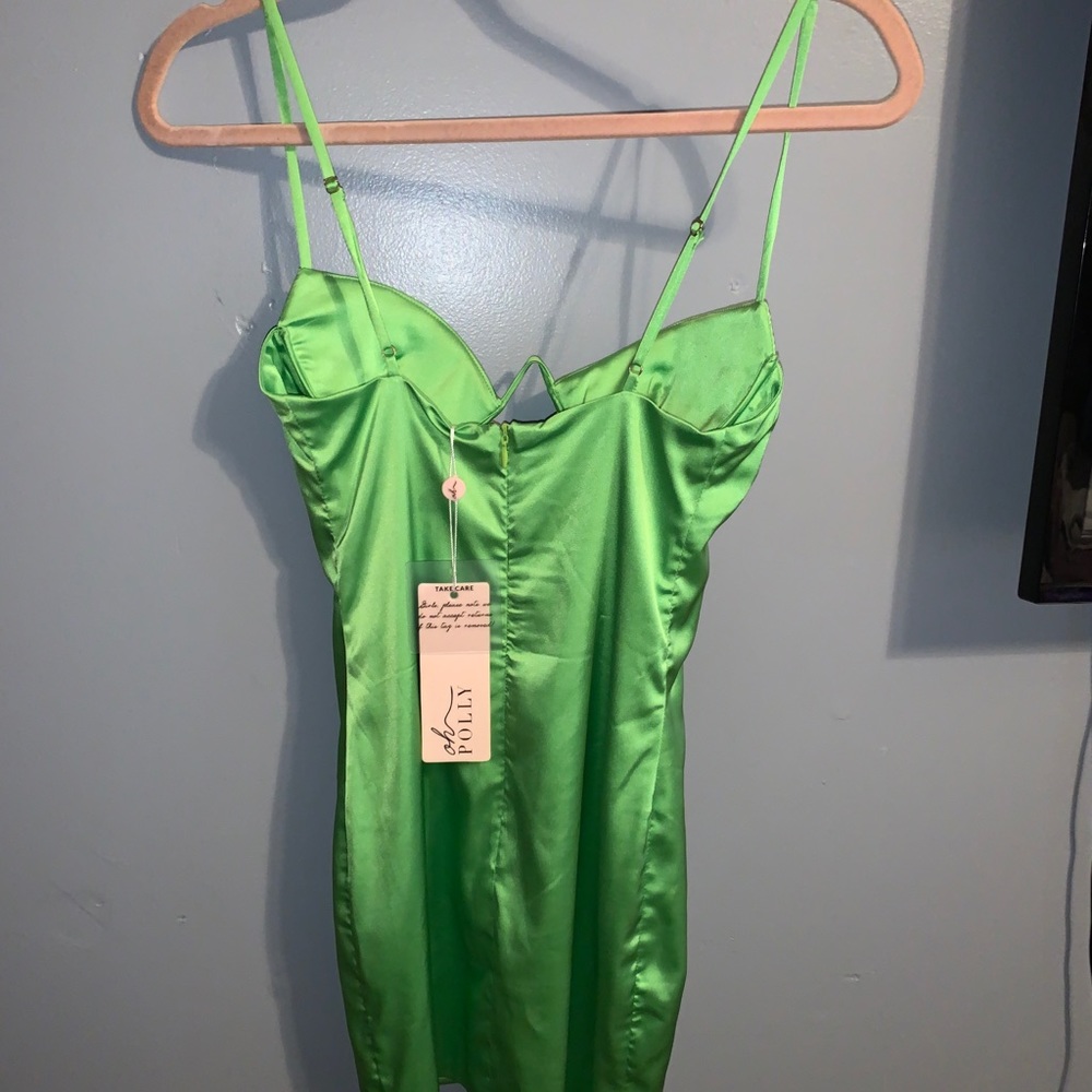 Neon green satin mini dress from ohpolly.com
